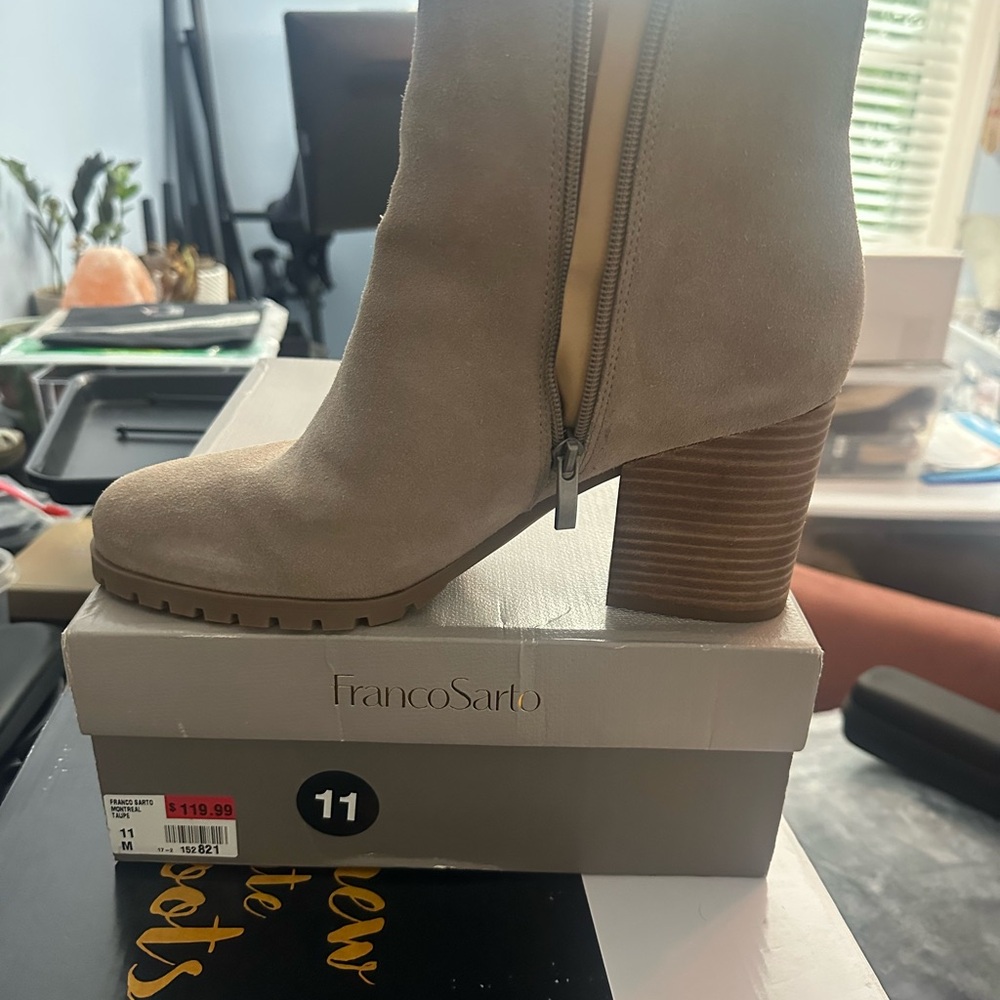 Franco Sarto Women's Beige Suede Heeled Boots